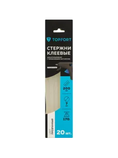 Стержни клеевые прозрачные 7x200, упаковка 20 штук, Topfort