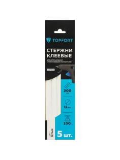 Стержни клеевые белые 11x200, упаковка 5 штук, Topfort
