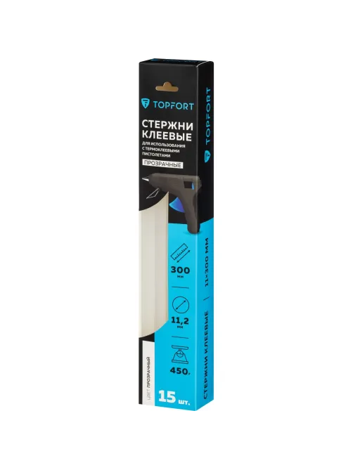 Стержни клеевые прозрачные 11x300, упаковка 15 штук, Topfort