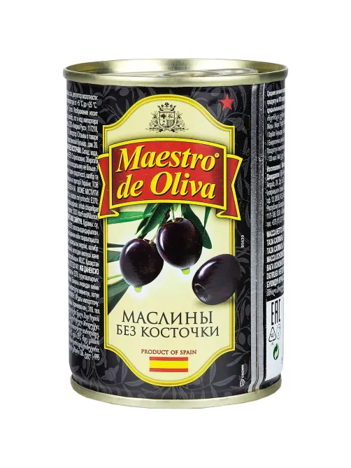 Маслины Консервация Maestro de Oliva черные без косточки, 280г