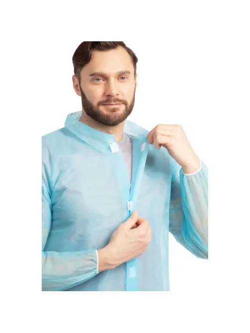 Халат на липучках 20гр/м2 р.XL, голубой (10шт/упак),арт.406-878-006,к