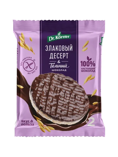 Хлебцы Dr.Korner Злаковый десерт с темным шоколадом рисовый,34гх17шт/уп