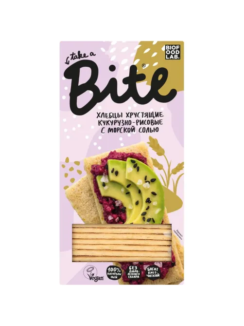 Хлебцы кукурузно-рисовые Bite с морской солью,без глютена,натуральные, 150г
