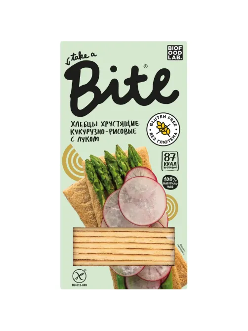 Хлебцы кукурузно-рисовые Bite с луком,без глютена,натуральные, 150г