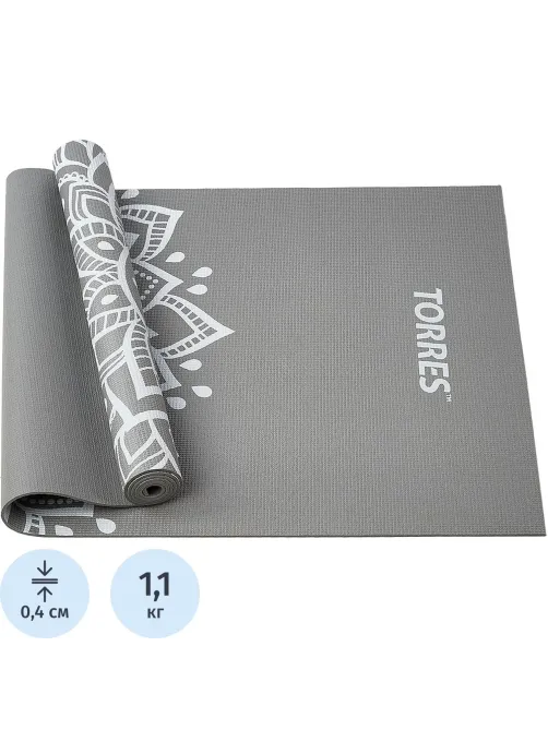 Коврик для йоги TORRES Relax 4, YL12224G, PVC 4 мм, нескольз, серый