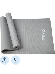 Коврик для йоги TORRES Relax 6, YL12236G, PVC 6 мм,серый