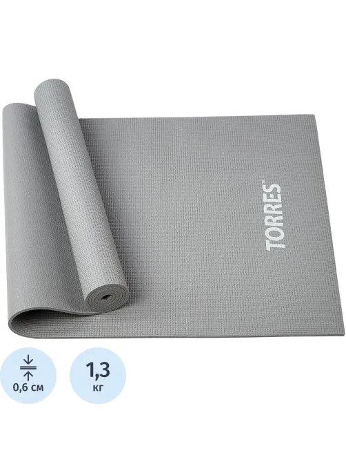 Коврик для йоги TORRES Relax 6, YL12236G, PVC 6 мм,серый