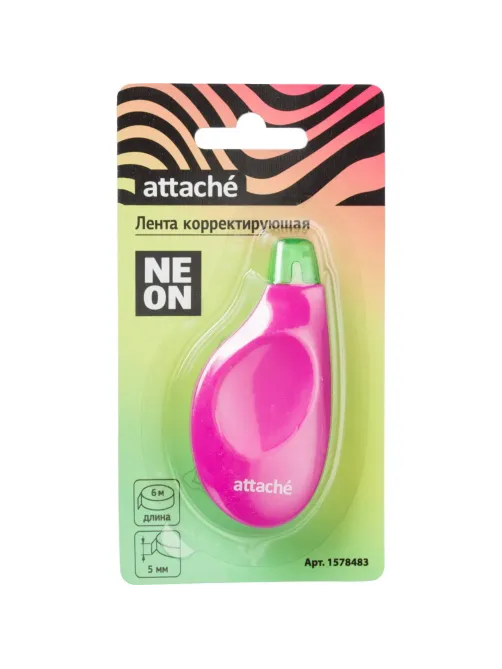 Корректирующая лента Attache Neon, 5мм x 6м, розово-зелен, блистер