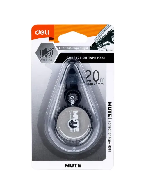 Корректирующая лента Deli Mute EH361 5 мм x 20м беззвучная ассорти блистер