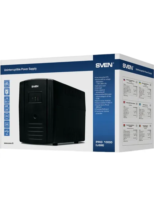 ИБП SVEN Pro 1000, 720Вт, USB, RJ-45, 3 евро (SV-013868)