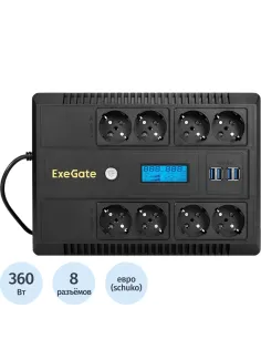 ИБП ExeGate NEO Smart LHB-650,лин.инт,650VA/360W, LCD, 8xEURO(EX295013RUS)