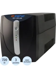 ИБП Энергия 1200 USB, лин.-инт., 1200ВА/720Вт, 3xEURO(Е0201-0051)