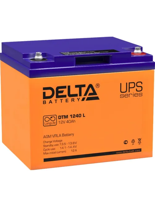 Батарея для ИБП Delta DTM 1240 L 12В/40, болт М6 (198x166x170мм)