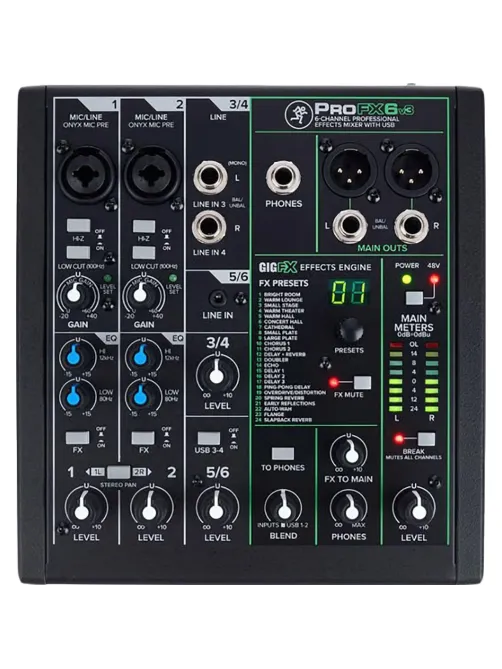 Микшерный пульт Mackie ProFX6v3, 6-канальный, с процессором эффектов
