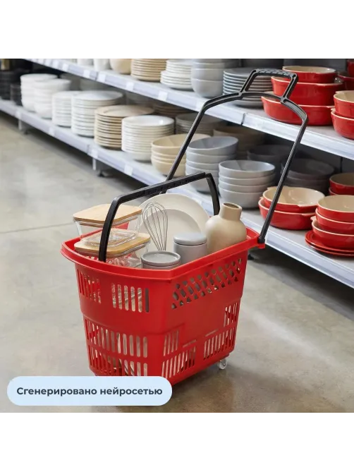 Корзина-тележка REK_Комус Мебель B35C.ECO.RD.BL 35л красн. с чер.руч