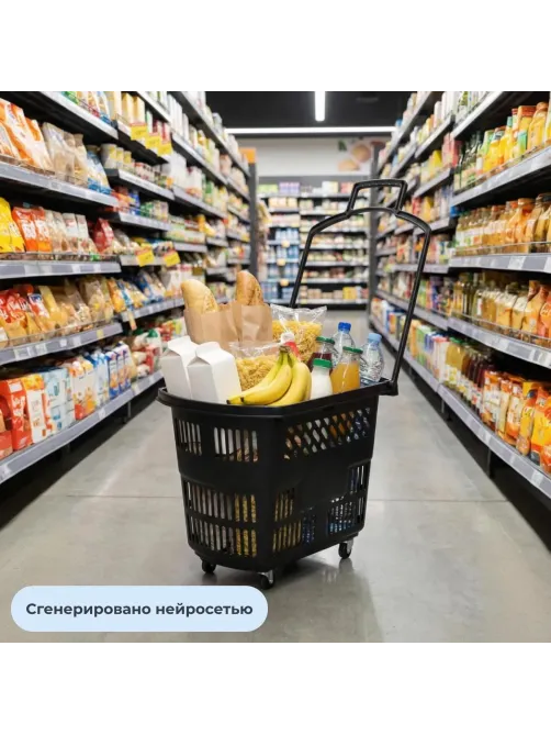 Корзина-тележка REK_Комус Мебель B35C.ECO.BL.BL 35л черная с чер.руч