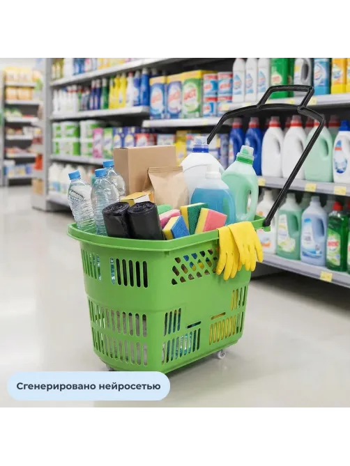 Корзина-тележка REK_Комус Мебель B35C.ECO.GR.BL 35л зелен. с чер.руч