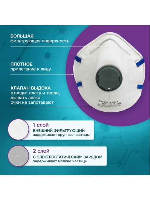 Полумаска фильтрующая PHSV 2011 с кл FFP1 до 4ПДК,(XL) 10шт/уп