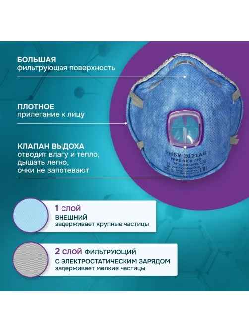 Полумаска фильтрующая PHSV 2021AG с кл FFP2 до 12ПДК