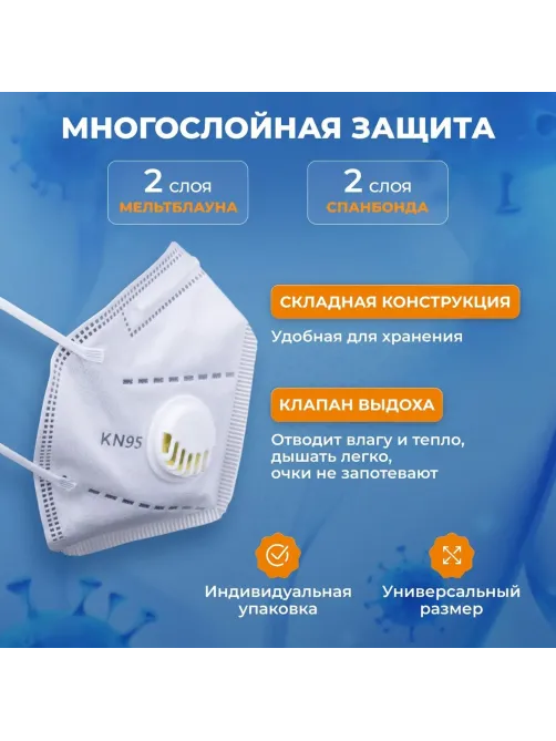 Респиратор (полумаска) с кл FFP2 12ПДК, Р-КН95-2-01, 10шт/уп