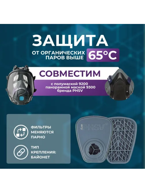 Фильтр противогазовый PHSV 92011, А1, 2 шт/уп