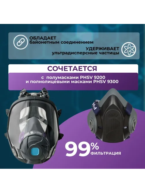 Фильтр противоаэрозольный HEPA PHSV 9232, P3 R, 2 шт/уп