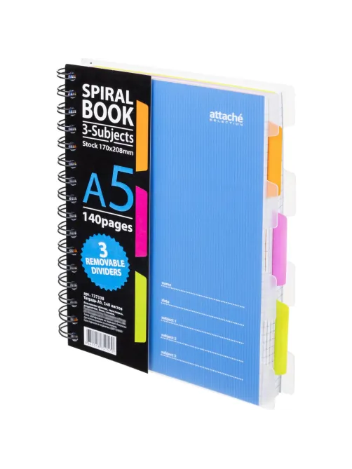 Бизнес-тетрадь 140л,кл,А5,SPIRAL BOOK Синий,евроспир,обл.пласт,раздел.84113