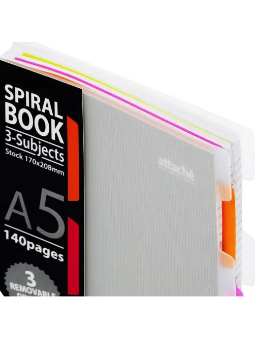 Бизнес-тетрадь 140л,кл,А5,SPIRAL BOOK Серый,евроспир,обл.пласт,раздел.84109