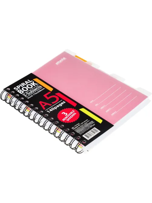 Бизнес-тетрадь 140л,кл,А5,SPIRAL BOOK Розовый,евроспир,обл.пласт,разд.84111