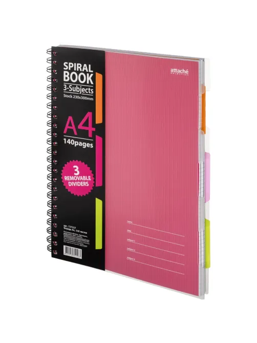 Бизнес-тетрадь 140л,кл,А4,SPIRAL BOOK Розовый,евроспир,обл.пласт,разд.84105