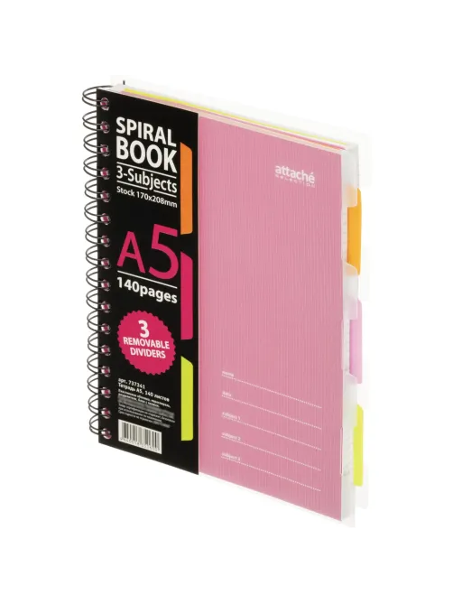 Бизнес-тетрадь 140л,кл,А5,SPIRAL BOOK Розовый,евроспир,обл.пласт,разд.84111