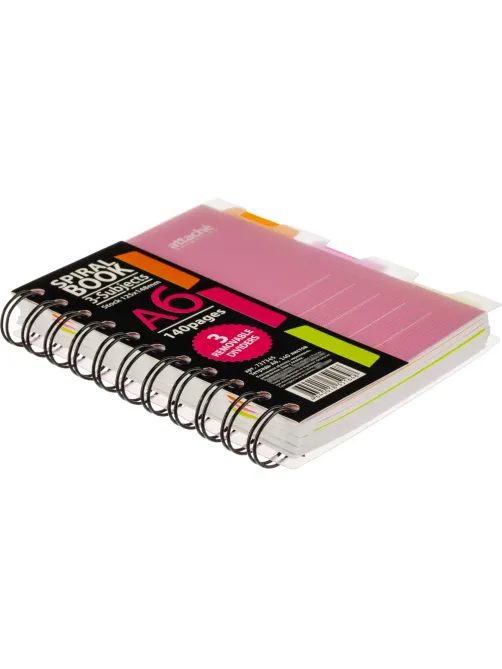 Бизнес-тетрадь 140л,кл,А6,SPIRAL BOOK Розовый,евроспир,обл.пласт,разд.84117