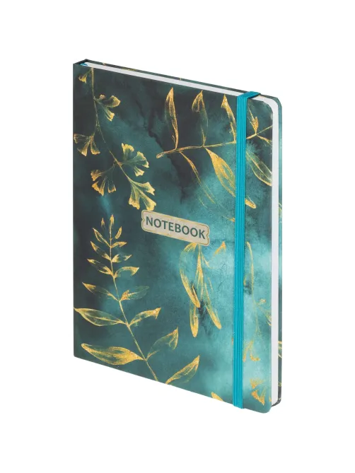 Бизнес-блокнот Floral А5 96л клетка,обл.тв.лам.картон, сшивка,резинка,зелен