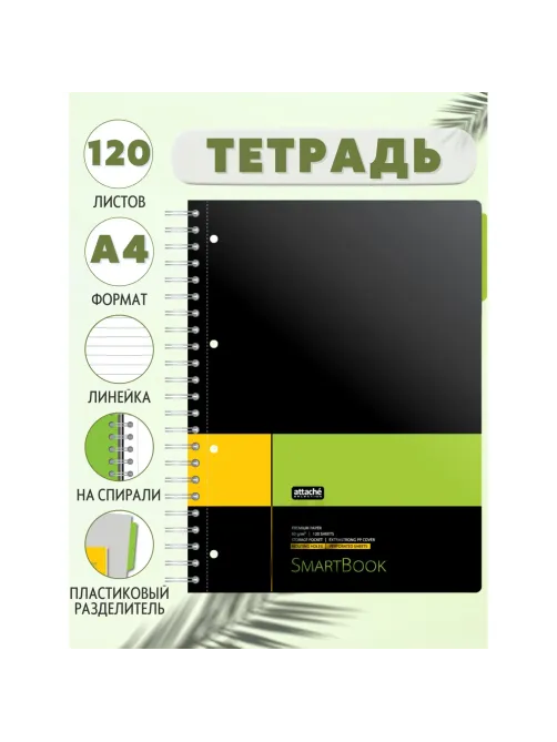 Бизнес-тетрадь SMARTBOOK А4 120л. линейка,спир,микроп,разд,карм,жел-зел