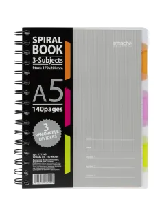 Бизнес-тетрадь 140л,кл,А5,SPIRAL BOOK Серый,евроспир,обл.пласт,раздел.84109