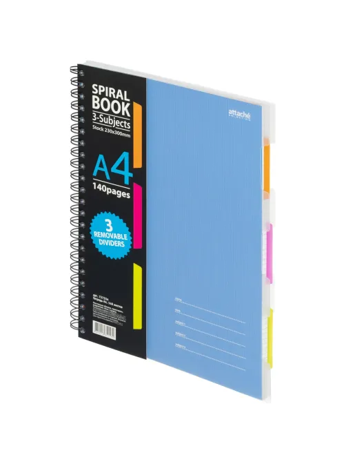Бизнес-тетрадь 140л,кл,А4,SPIRAL BOOK Синий,евроспир,обл.пласт,раздел.84101