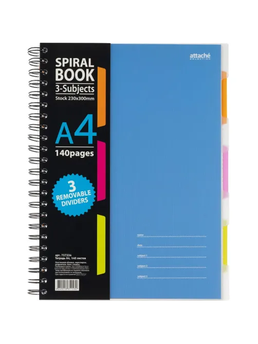 Бизнес-тетрадь 140л,кл,А4,SPIRAL BOOK Синий,евроспир,обл.пласт,раздел.84101