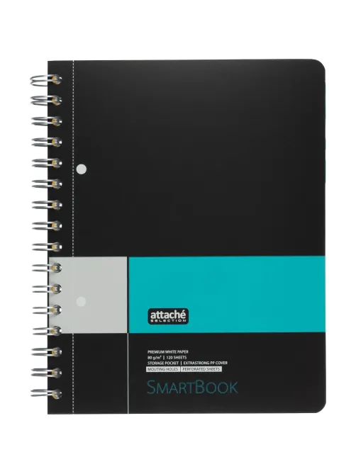 Бизнес-тетрадь SMARTBOOK А5 120л. клетка,спир,микроп,разд,карм,сер-бирюз
