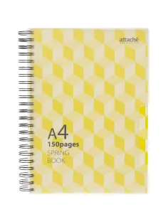 Бизнес-тетрадь А4,150л,кл,плас.спир.Attache Selection SPRING BOOK жел 84232