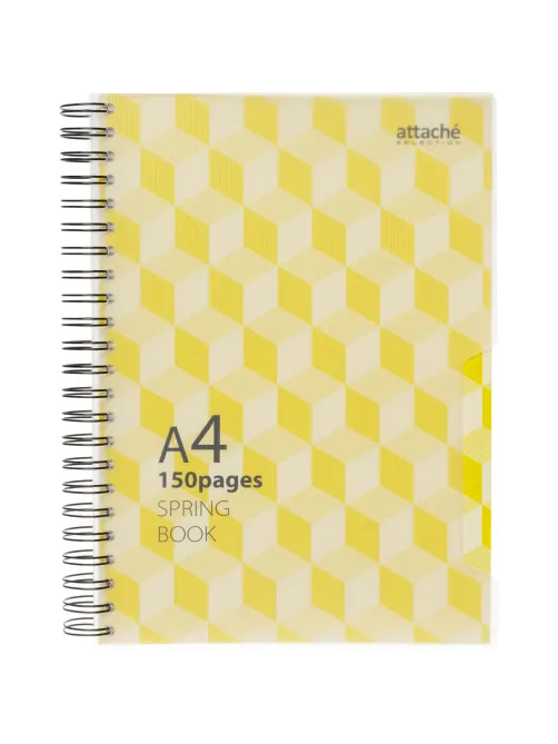 Бизнес-тетрадь А4,150л,кл,плас.спир.Attache Selection SPRING BOOK жел 84232