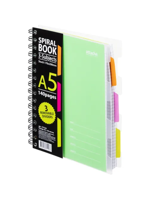Бизнес-тетрадь 140л,кл,А5,SPIRAL BOOK Салатовый,евросп,обл.пл,раздел.84108