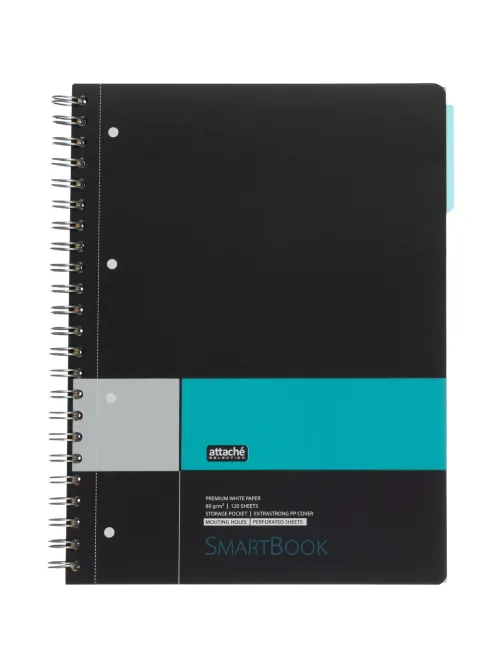 Бизнес-тетрадь SMARTBOOK А4 120л. клетка,спир,микроп,разд,карм,сер-бирюз
