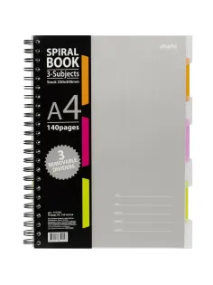 Бизнес-тетрадь 140л,кл,А4,SPIRAL BOOK Серый,евроспир,обл.пласт,раздел.84103