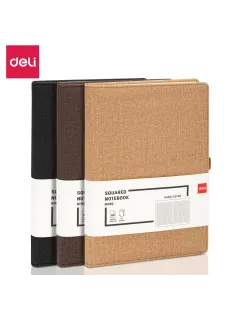 Бизнес-блокнот Deli А5 96л клет 80г тверд.облож, петл/ручк,хаки кожа EN118G
