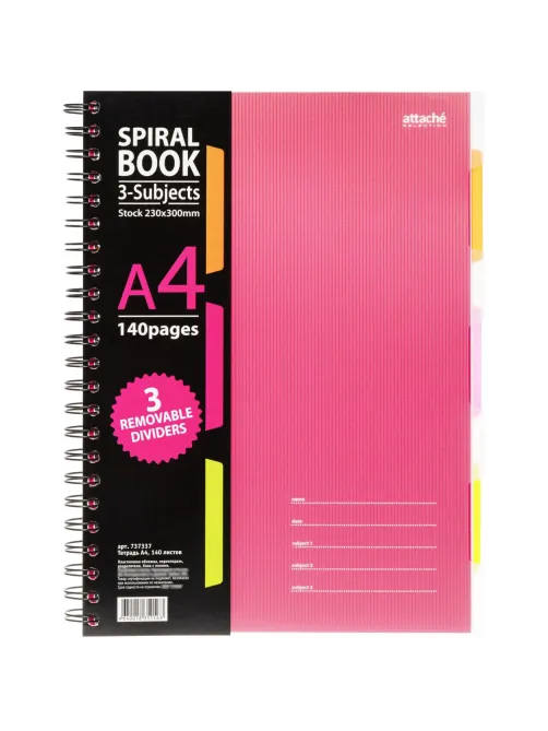 Бизнес-тетрадь 140л,кл,А4,SPIRAL BOOK Розовый,евроспир,обл.пласт,разд.84105