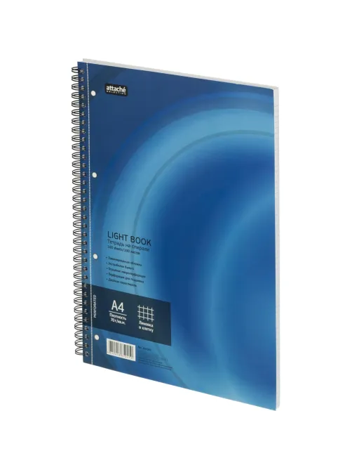 Бизнес-тетрадь 100л,кл,А4,LightBook,спираль,обл.синий,блок белый 70г/м