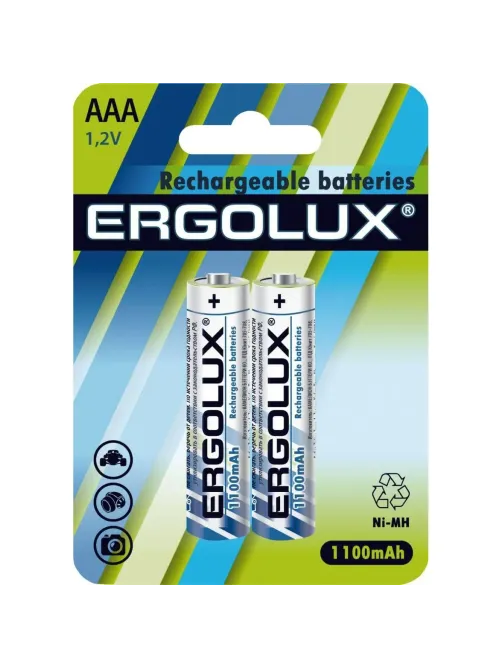 Аккумулятор Ergolux AAA-1100mAh Ni-Mh 2шт/бл(NHAAA1100BL2,1.2В)(12446)