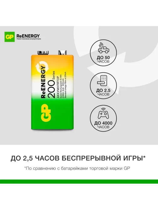 Аккумулятор GP 200mAh Крона 8,4V NiMh 20R8H-2CRU1/ 20R8HRGY-2CRCB1 бл/1шт