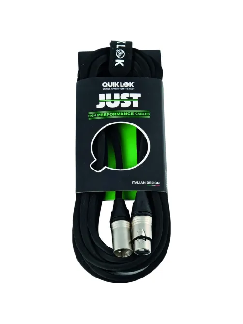 Кабель микрофонный Quik Lok Just MF 1 SL, метал. разъемы XLR/F - XLR/M, 1м