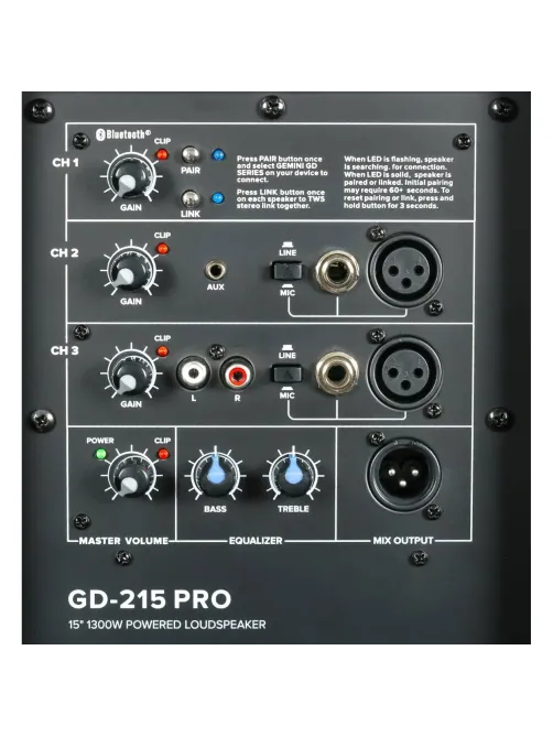 Акустическая система Gemini GD-215PRO 2-х полосная, активная, 280 Вт
